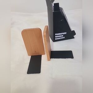 Pandapark Wood Bookends Non-Skid Bookend for Shelves  Beech-A